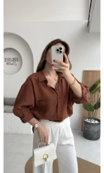 Kızıl Kahve Oversize Tensel Gömlek - Kod: 4612