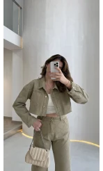 Lavinia Dokulu Crop Ceket - Mint - Kod: 00147
