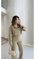 Lavinia Dokulu Crop Ceket - Mint - Kod: 00147