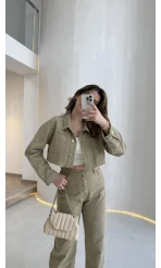 Lavinia Dokulu Crop Ceket - Mint - Kod: 00147