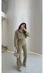 Quz Dokulu Yüksek Bel Kot Jean Pantolon - Mint - Kod: 00145