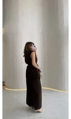 Alira Gold Düğmeli Bel Pile Detaylı Yelek Takım - Acı Kahve - Kod: 8011