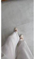 Menessa Bol Paça Beli Lastikli Transparan Pantolon - Ekru - Kod: 3720