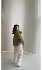 Menessa Bol Paça Beli Lastikli Transparan Pantolon - Ekru - Kod: 3720