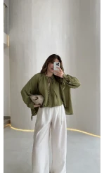 Georgia Bağlama Detaylı Dökümlü Gömlek - Haki - Kod: 4988