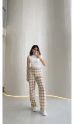 Cıelle Ekose Desenli Fular Bağlamalı Pantolon - Haki - Kod: 3921