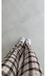 Cıelle Ekose Desenli Fular Bağlamalı Pantolon - Kahve - Kod: 3921