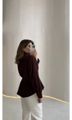 Adira V Yaka Beli Pileli Gömlek - Bordo - Kod: 126