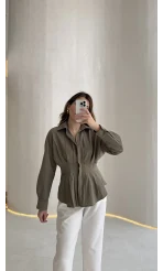 Adira V Yaka Beli Pileli Gömlek - Haki - Kod: 126