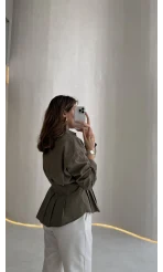 Adira V Yaka Beli Pileli Gömlek - Haki - Kod: 126