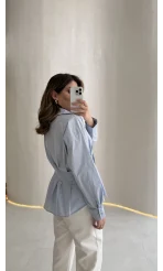 Adira V Yaka Beli Pileli Gömlek - Açık Mavi - Kod: 126