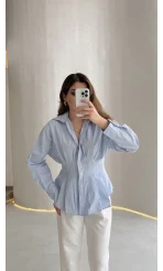 Adira V Yaka Beli Pileli Gömlek - Açık Mavi - Kod: 126