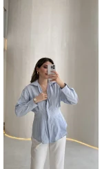 Adira V Yaka Beli Pileli Gömlek - Açık Mavi - Kod: 126