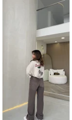 Dilvin Yüksek Bel Dökümlü Denim Pantolon - Açık Kahve