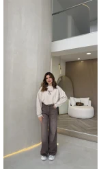 Dilvin Yüksek Bel Dökümlü Denim Pantolon - Açık Kahve