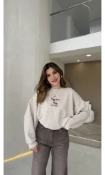 Bej Renkli Baskılı Sweatshirt - Kod: 01874