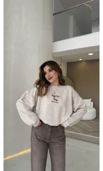 Bej Renkli Baskılı Sweatshirt - Kod: 01874