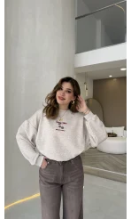 Bej Renkli Baskılı Sweatshirt - Kod: 01874