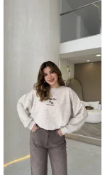 Bej Renkli Baskılı Sweatshirt - Kod: 01874