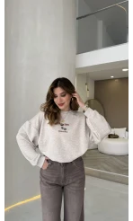 Bej Renkli Baskılı Sweatshirt - Kod: 01874