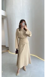 La Fortuna Bel Detay Bağcıklı Takım - Vizon - Kod: 9034