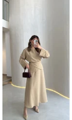 La Fortuna Bel Detay Bağcıklı Takım - Vizon - Kod: 9034