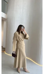 La Fortuna Bel Detay Bağcıklı Takım - Vizon - Kod: 9034