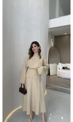 La Fortuna Bel Detay Bağcıklı Takım - Vizon - Kod: 9034