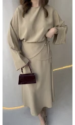 La Fortuna Bel Detay Bağcıklı Takım - Vizon - Kod: 9034