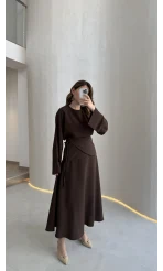 La Fortuna Bel Detay Bağcıklı Takım - Kahve - Kod: 9034