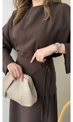 La Fortuna Bel Detay Bağcıklı Takım - Kahve - Kod: 9034