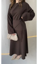 La Fortuna Bel Detay Bağcıklı Takım - Kahve - Kod: 9034