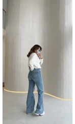 Jomo Yüksek Bel Likralı Denim Jean Pantolon - Mavi - Kod: 3462