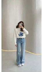 Jomo Yüksek Bel Likralı Denim Jean Pantolon - Mavi - Kod: 3462