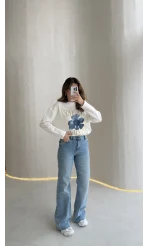 Jomo Yüksek Bel Likralı Denim Jean Pantolon - Mavi - Kod: 3462