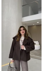 Anastasia Vatkalı Kuşaklı Kısa Trençkot - Kahve - Kod: 9609