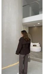 Anastasia Vatkalı Kuşaklı Kısa Trençkot - Kahve - Kod: 9609