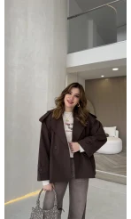 Anastasia Vatkalı Kuşaklı Kısa Trençkot - Kahve - Kod: 9609