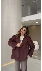 Anastasia Vatkalı Kuşaklı Kısa Trençkot - Bordo - Kod: 9609