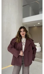 Anastasia Vatkalı Kuşaklı Kısa Trençkot - Bordo - Kod: 9609
