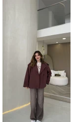 Anastasia Vatkalı Kuşaklı Kısa Trençkot - Bordo - Kod: 9609