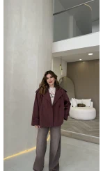 Anastasia Vatkalı Kuşaklı Kısa Trençkot - Bordo - Kod: 9609