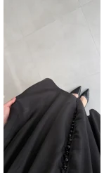 Bernıce Beli Büzgü Detay Düğmeli Saten Elbise - Siyah - Kod: 0974