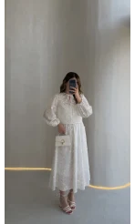Mona Çiçek Dokulu Etek-Buz Takım - Ekru - Kod: 6046