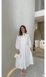 Mona Çiçek Dokulu Etek-Buz Takım - Ekru - Kod: 6046