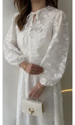 Mona Çiçek Dokulu Etek-Buz Takım - Ekru - Kod: 6046