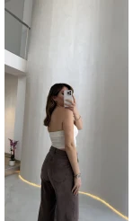 Straplez Crop Pedli Body - Ekru - Kod: 23369