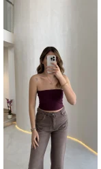 Straplez Crop Pedli Body - Bordo - Kod: 23369