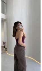 Straplez Crop Pedli Body - Bordo - Kod: 23369