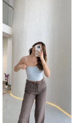 Straplez Crop Pedli Body - Mavi - Kod: 23369